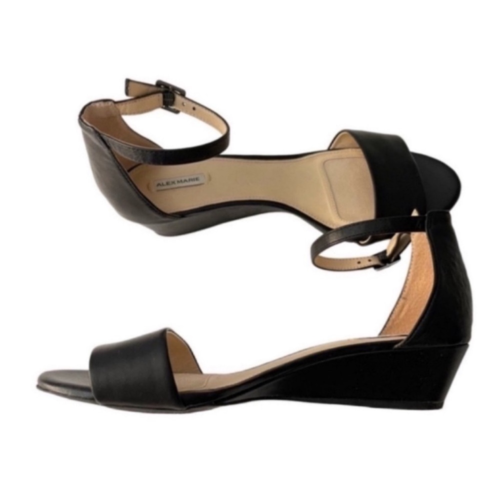 Alex Marie Wedge Ankle Strap Sandals Leather Black Size 9.5W - Picture 5 of 13